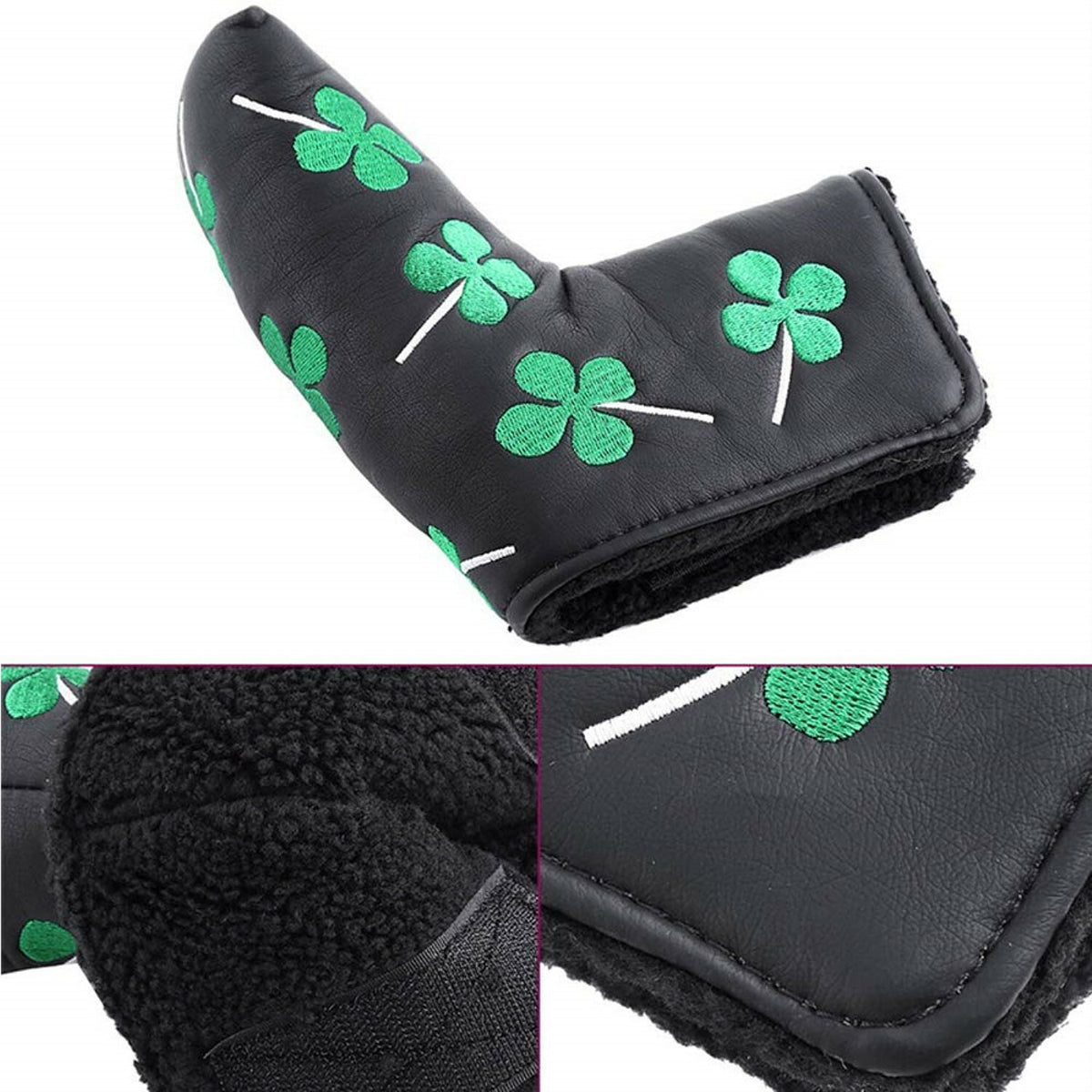 Lucky Clover Leather Putter Head Cover for Blade Golf Clubs - Black