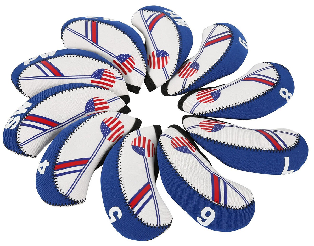 10 Pcs Golf Head Cover Set Club Iron Protectors Neoprene US Flag Styles