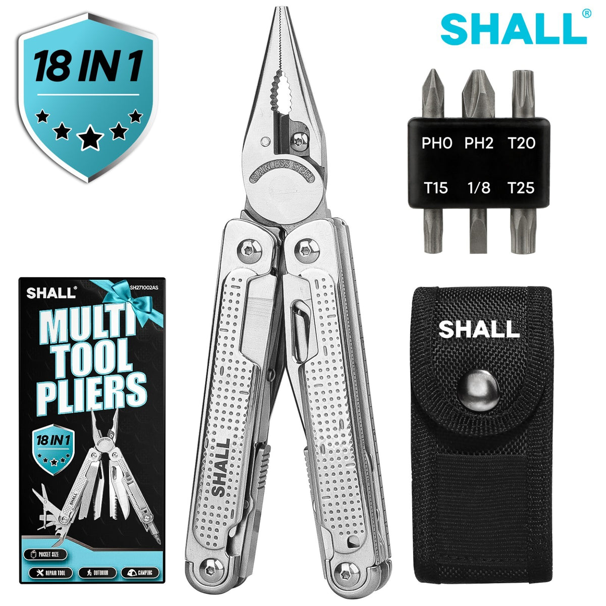 18-in-1 Multi Tool Pliers Set Stainless Steel Pocket Knife for Camping & Survival