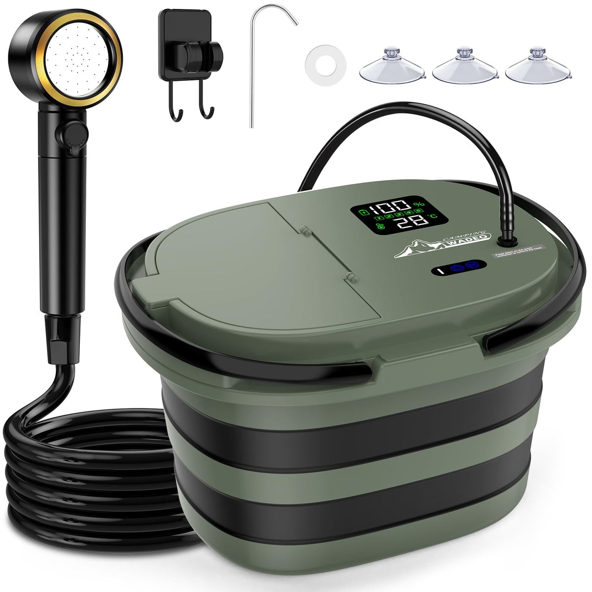 Portable Camping Shower with 20L Water Bucket, 5-Speed Pump & LED Display