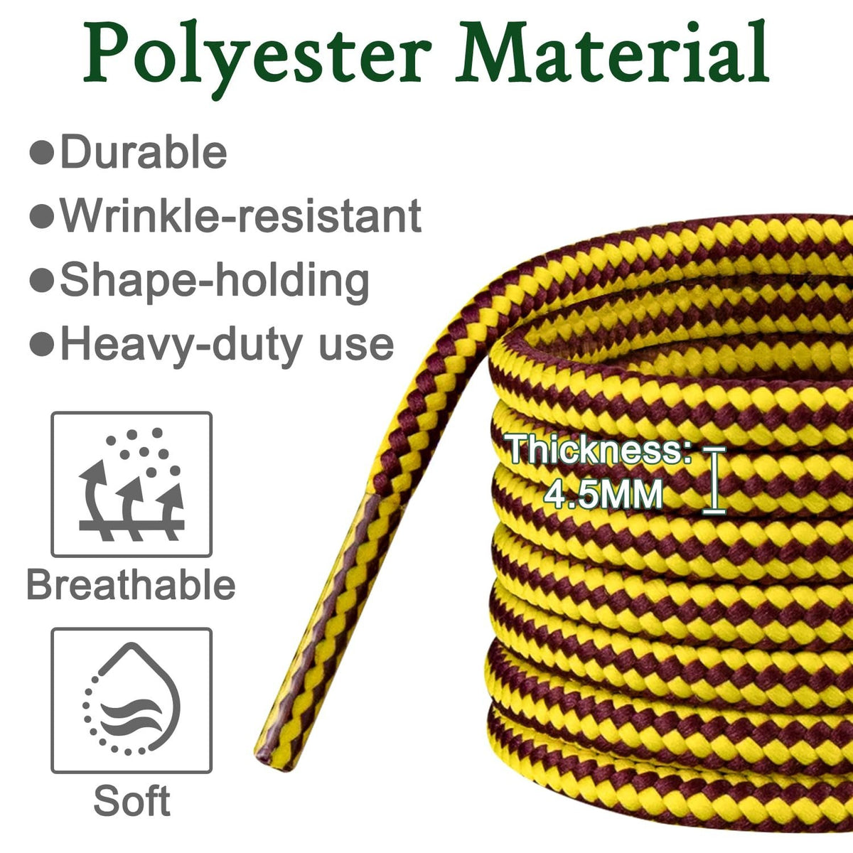 Polyester Shoe Laces for Red Wing Boots - 2 Pairs, 72 Inch, Yellow & Brown