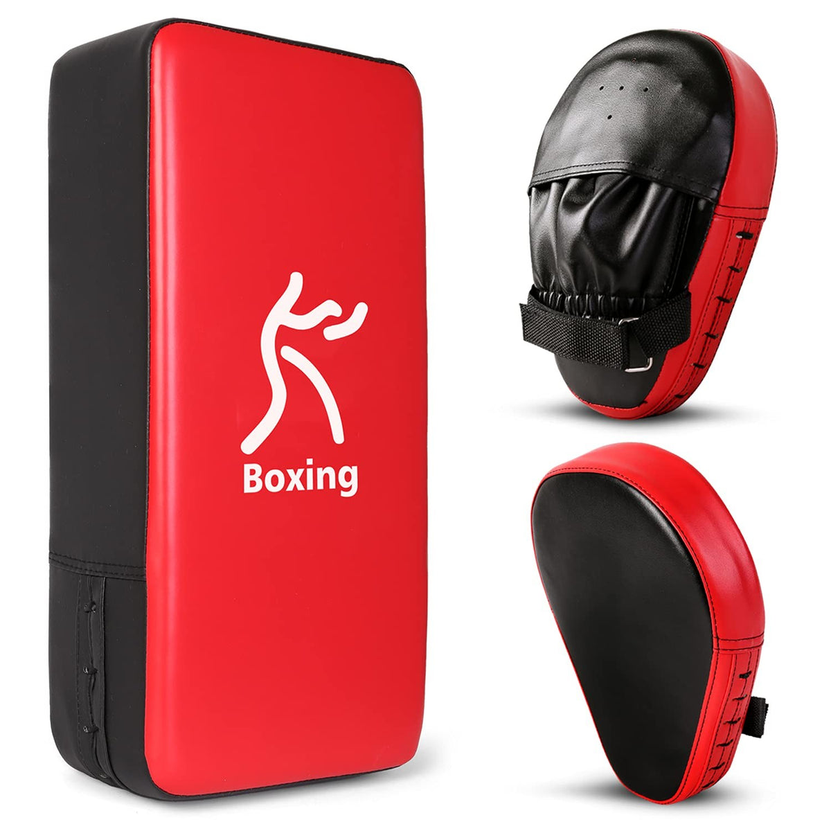 Boxing Mitts and Kick Pad Set for MMA Kickboxing Taekwondo Training - Black & Red