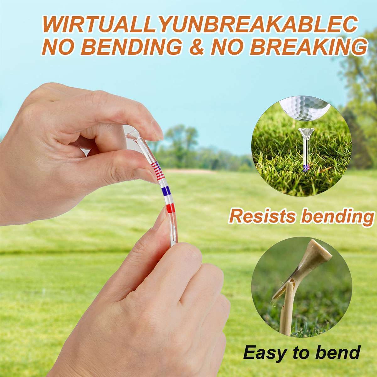 50PCS Transparent Acrylic Golf Tees with American Flag Design - Unbreakable & Durable