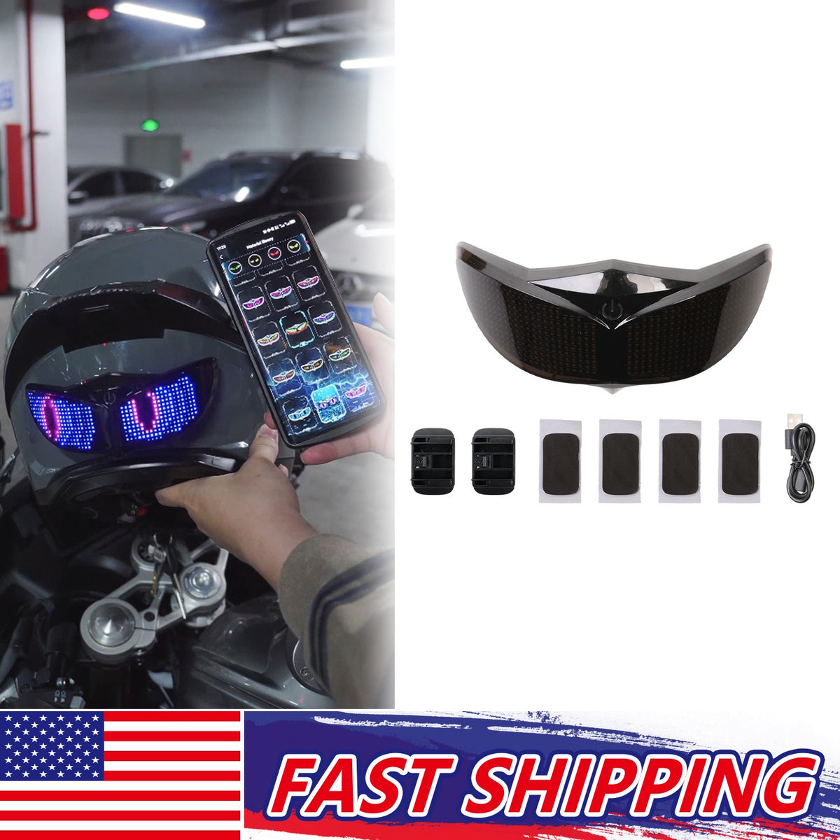 LED Helmet Display with Bluetooth Control - Motorcycle & Cycling Safety Light