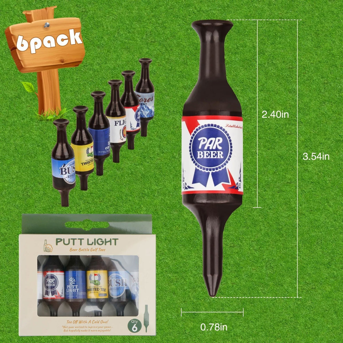 12 Pack Beer Bottle Golf Tees - Handmade Plastic Golf Accessories
