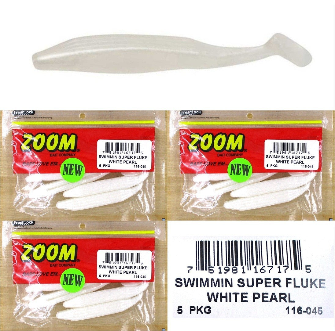 Swim Bait Soft Plastic Flukes 5 Inch White Pearl Pack of 3 Fishing Lures