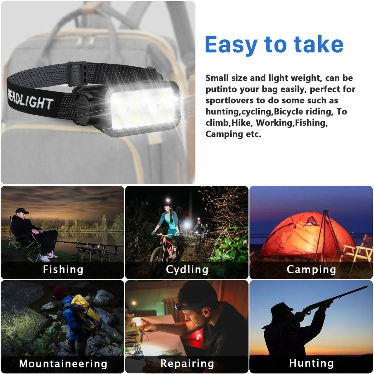 Rechargeable COB LED Headlamp with USB Headlight & Work Light
