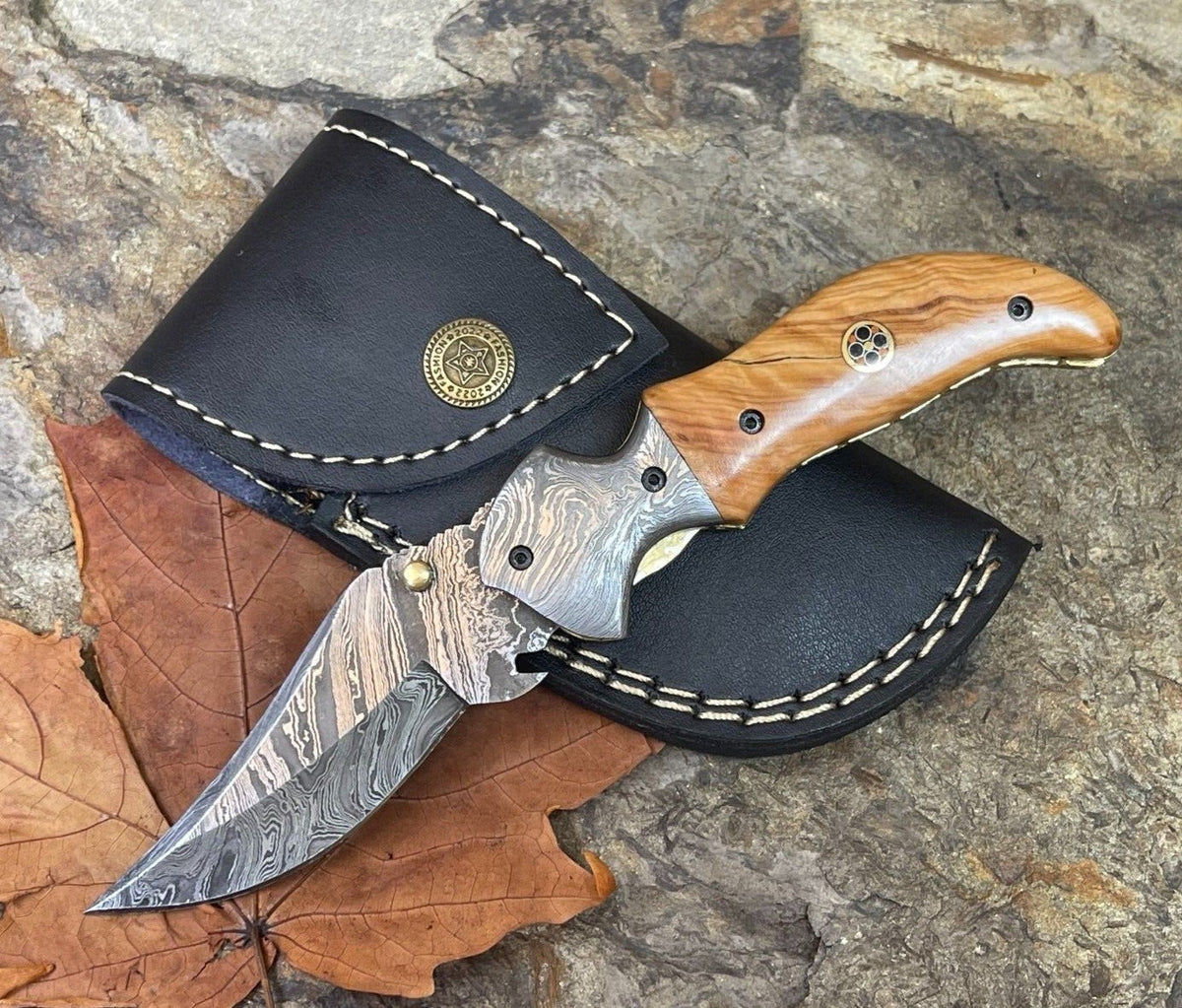 Damascus Folding Pocket Knife with Small Defects Handmade, Multiple Variants