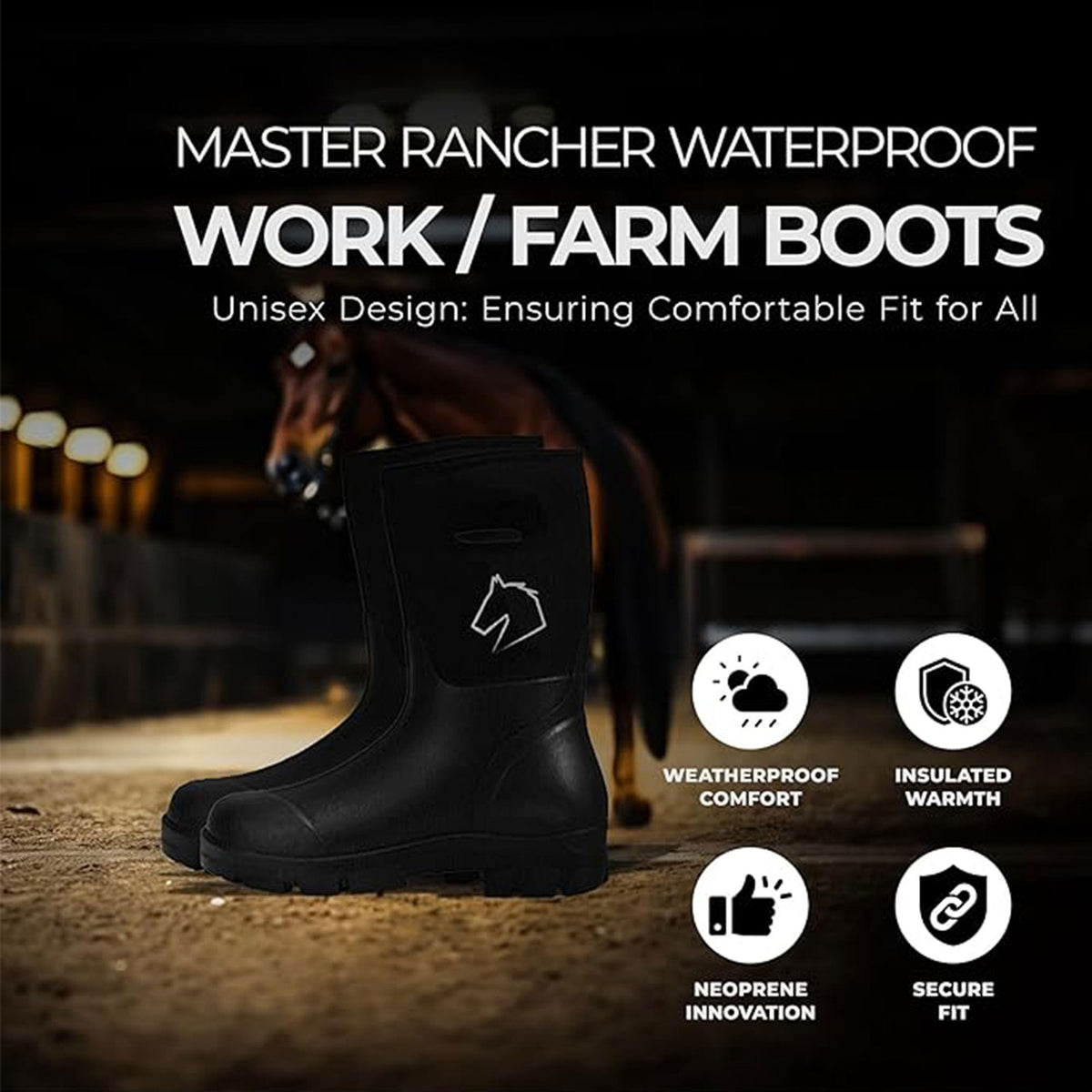Heavy Duty Farm Work Boots Unisex Waterproof Rubber & Neoprene Size 11-13