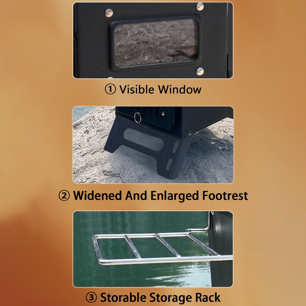 Wood Burning Tent Stove with Air Vent Control - Carbon Steel Portable Heater