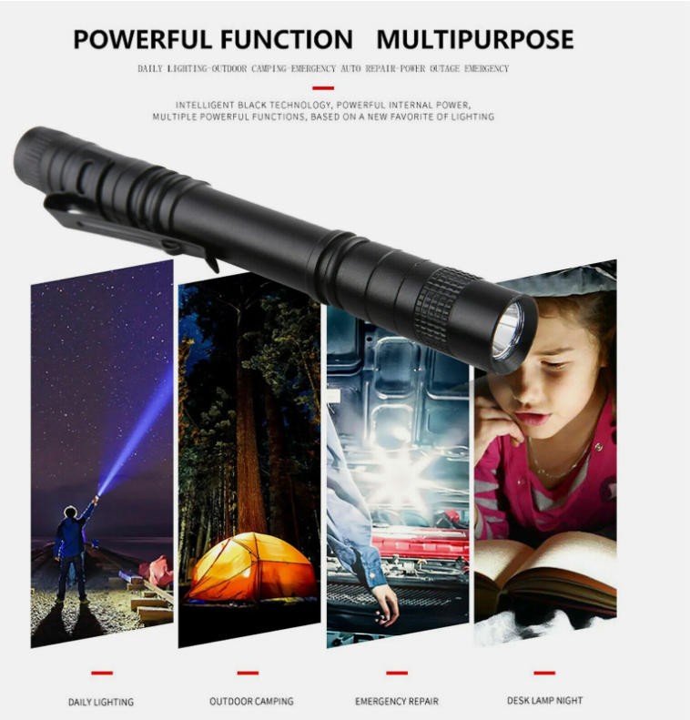 Mini LED Flashlight Torch Penlight for Camping Hiking & Dental Use - 2 Pack