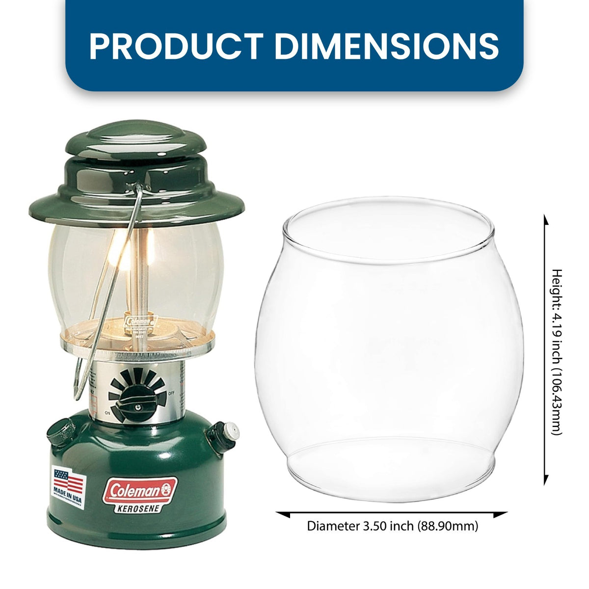 Small Bulged Globe for Vintage Lanterns - Heat Resistant Borosilicate Glass, 3.5 Inch Diameter