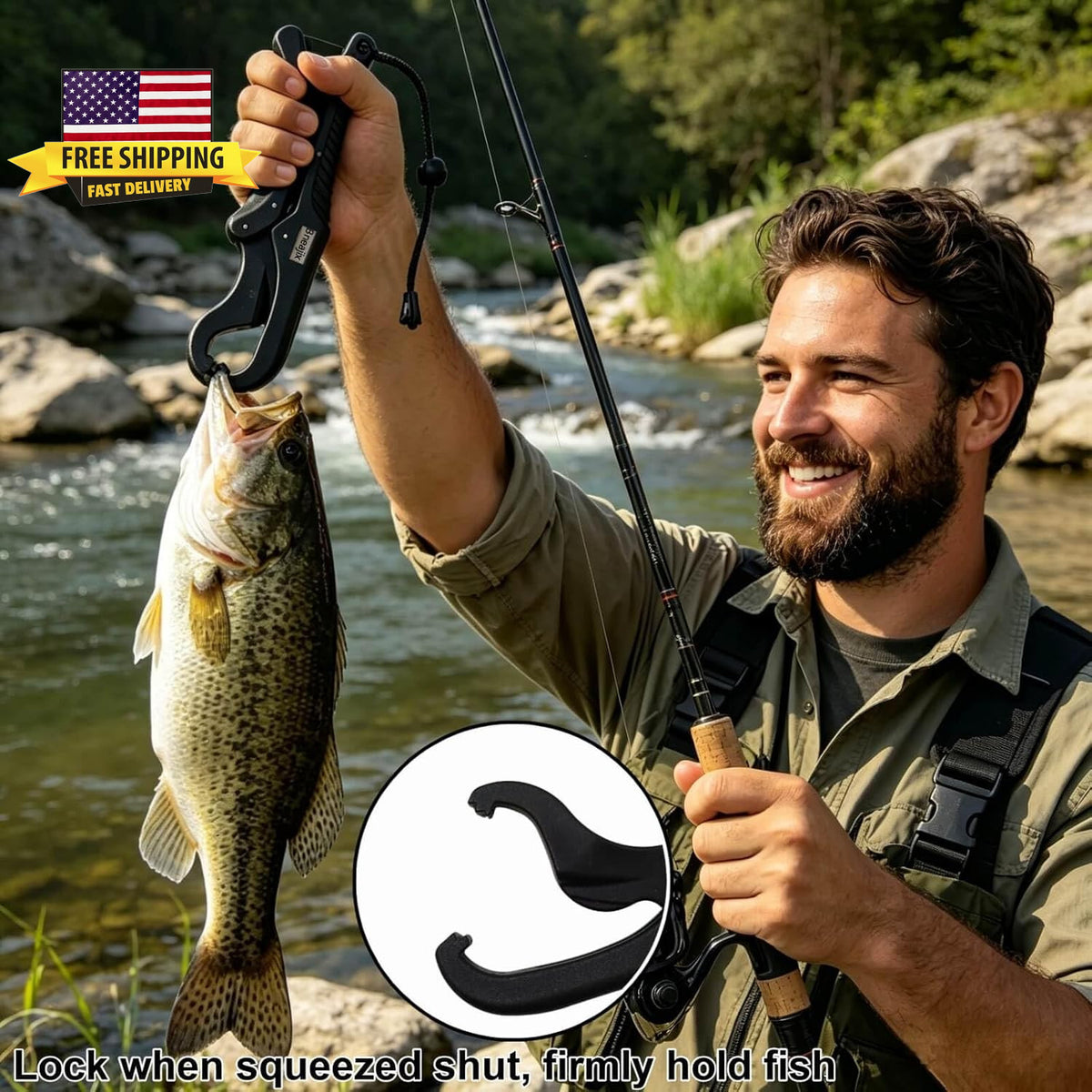 9.5-Inch Floating Fish Lip Gripper with Lanyard - Fish Hook Removal Tool