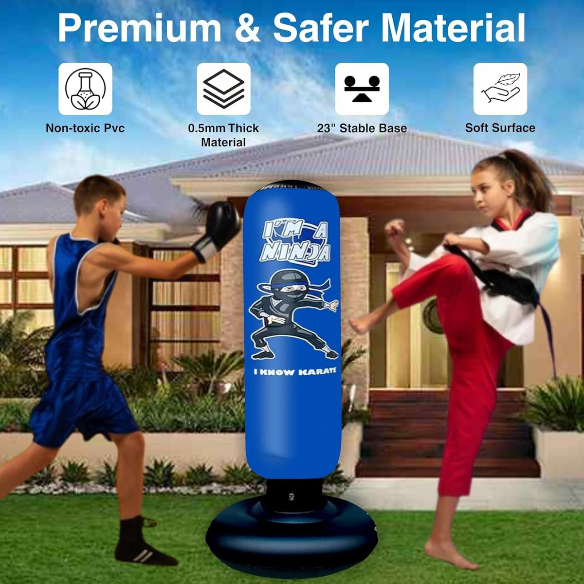 Kids Punching Bag Set 5-in-1 Durable Inflatable Boxing Sack for Children