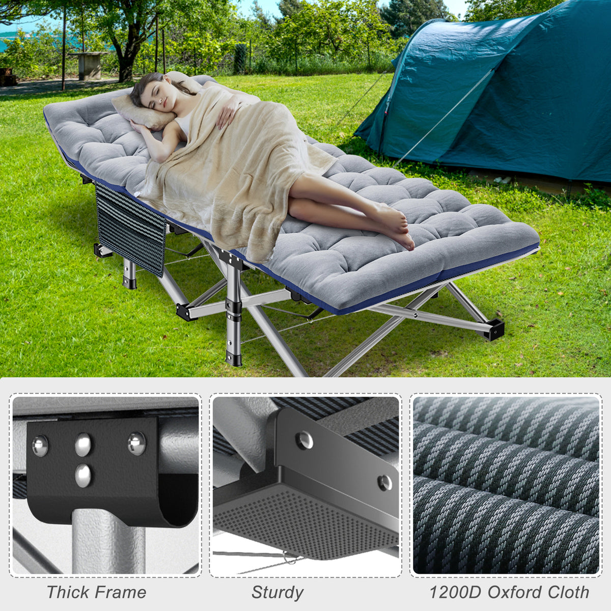 Folding Camping Cot with Mattress and Carry Bag - 75x28 Inches, Heavy Duty