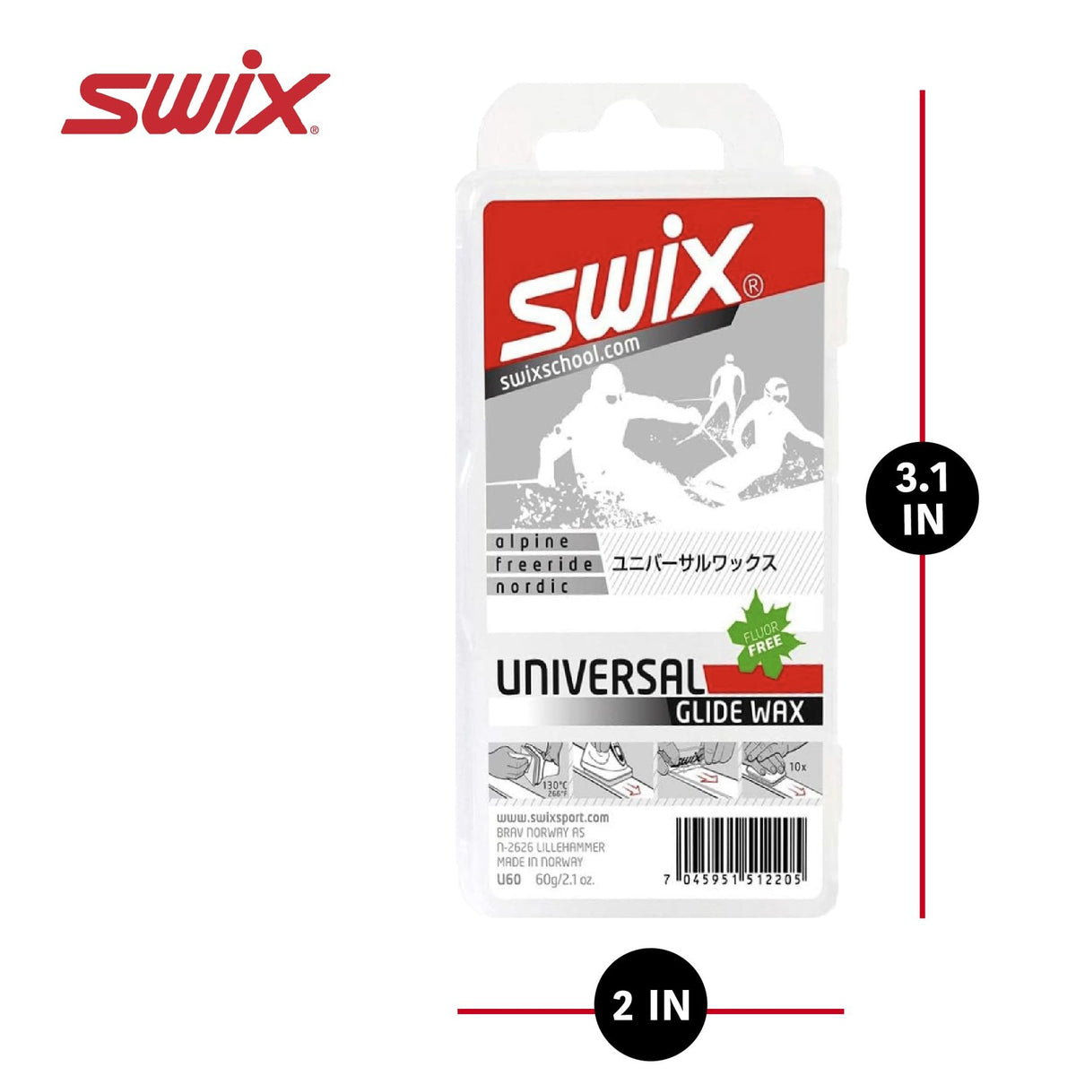 Universal Ski & Snowboard Glide Wax Bar All Snow Conditions Non-Fluoro