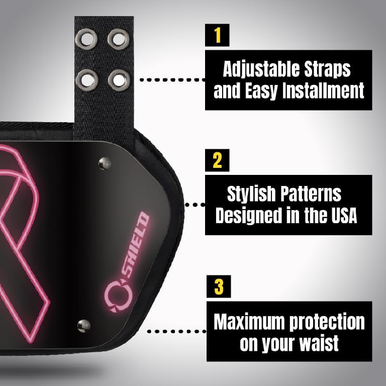 Youth Football Back Plate Impact-Resistant Lower Back Protector Pink Ribbon