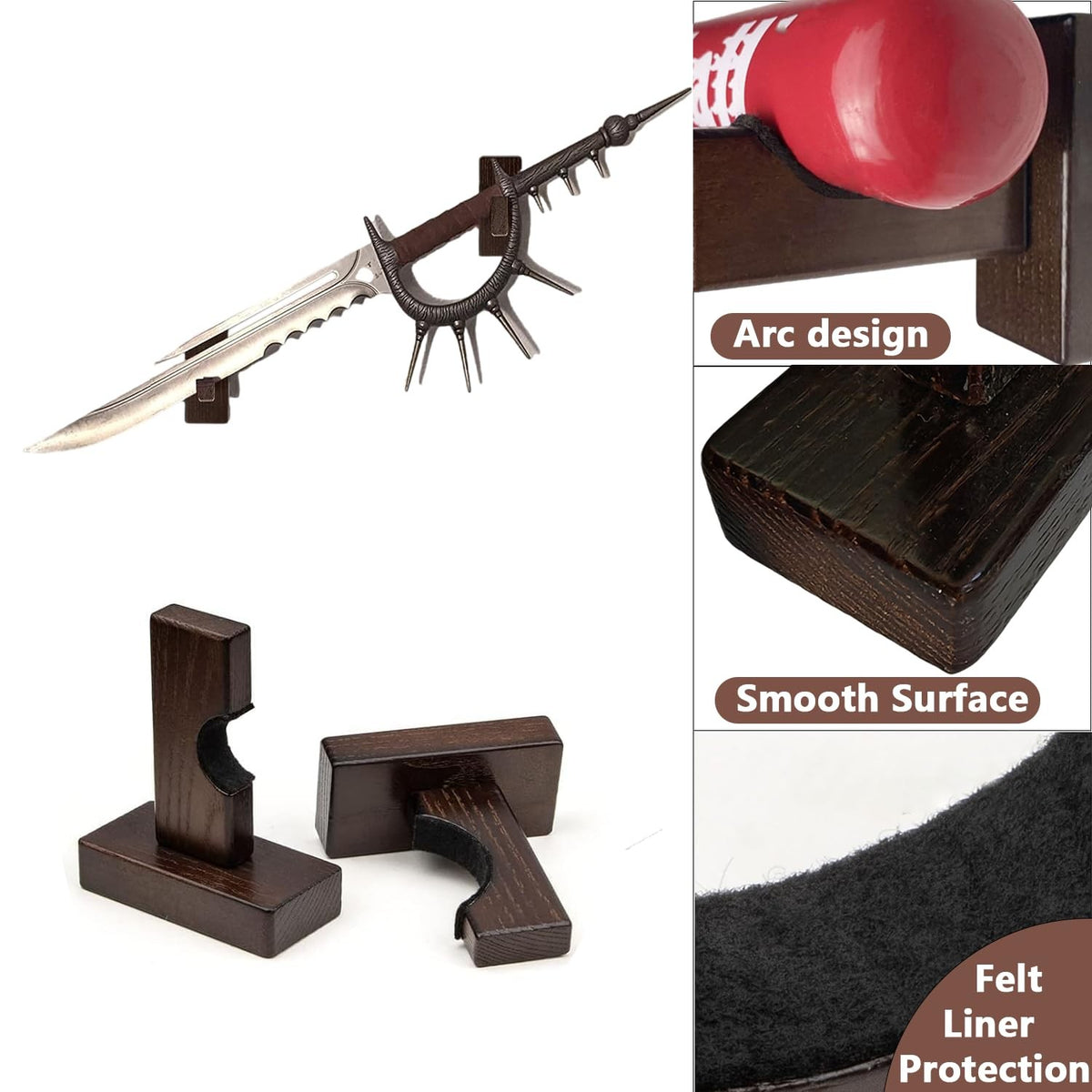 Lightsaber Wall Mount Rack Wooden Display Stand for Collectible Sword