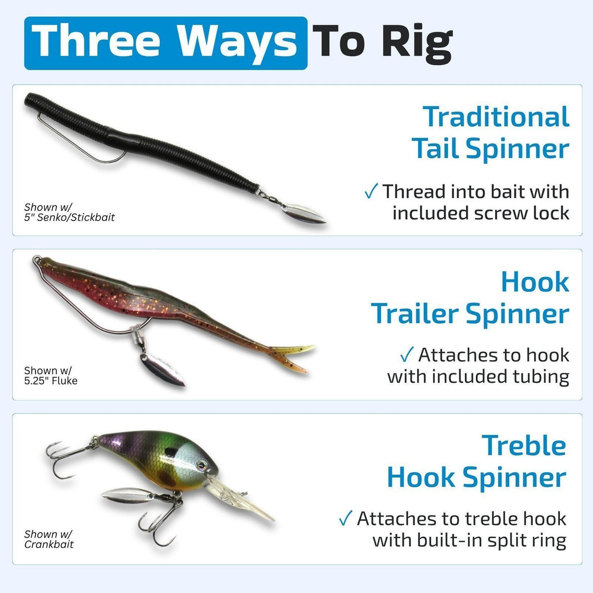 Fishing Spinner Baits Pack - 7 Pack with Willow or Colorado Blades, Gold or Silver
