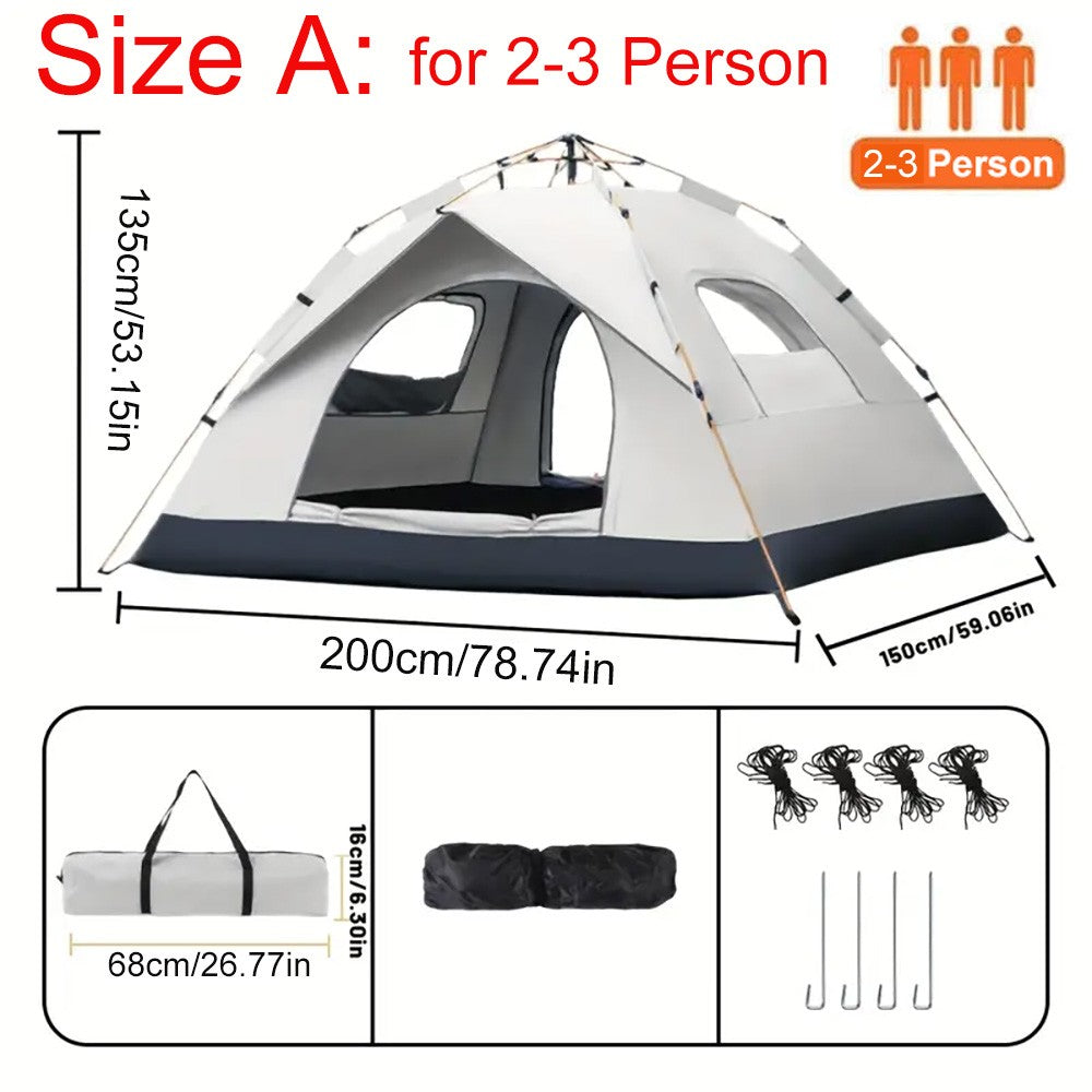 3-4 Person Waterproof Pop Up Camping Tent - Instant Windproof Family Tent