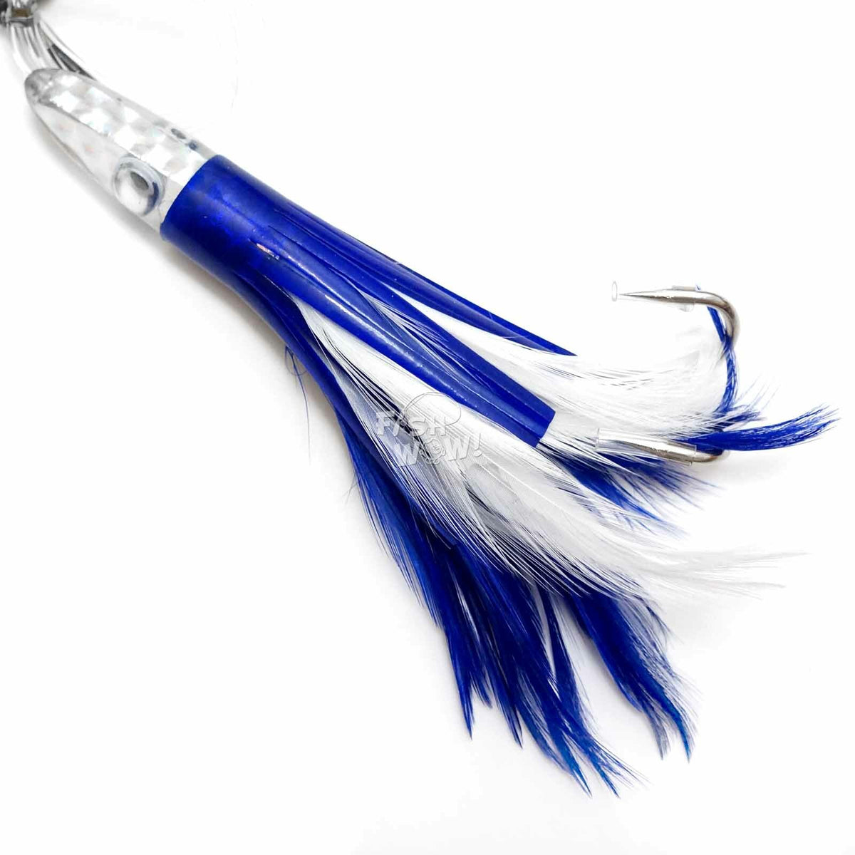 6-Inch Saltwater Tuna Feather Lure Double Hook Rigged Fishing Bait Set - Red & Blue
