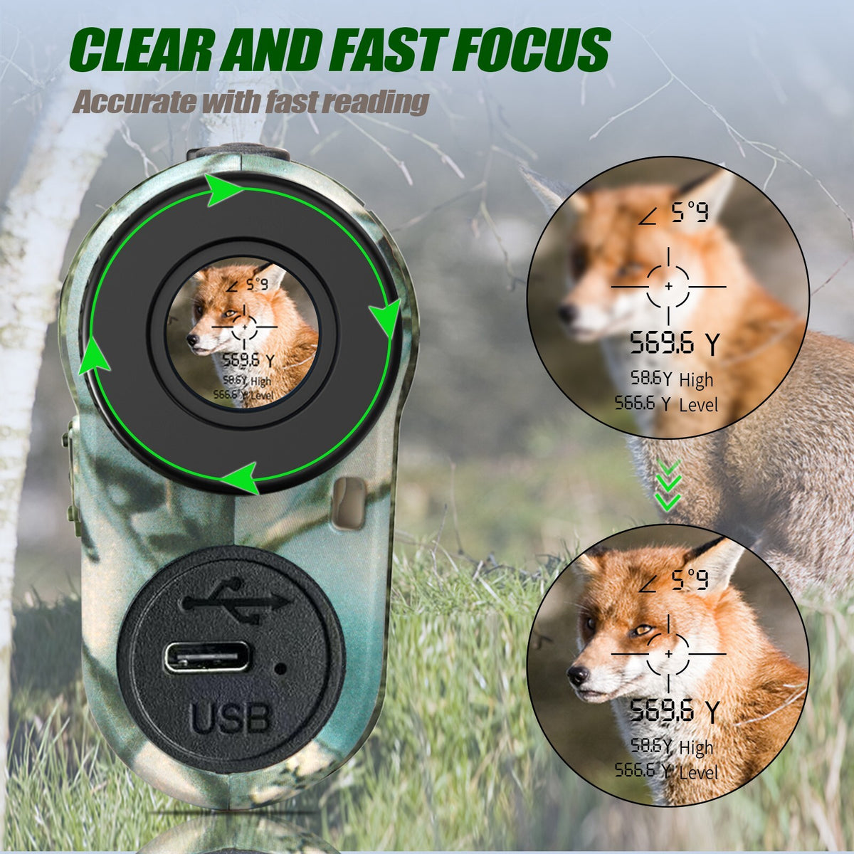 Laser Rangefinder for Hunting and Golf 1000 Yards Rechargeable Battery