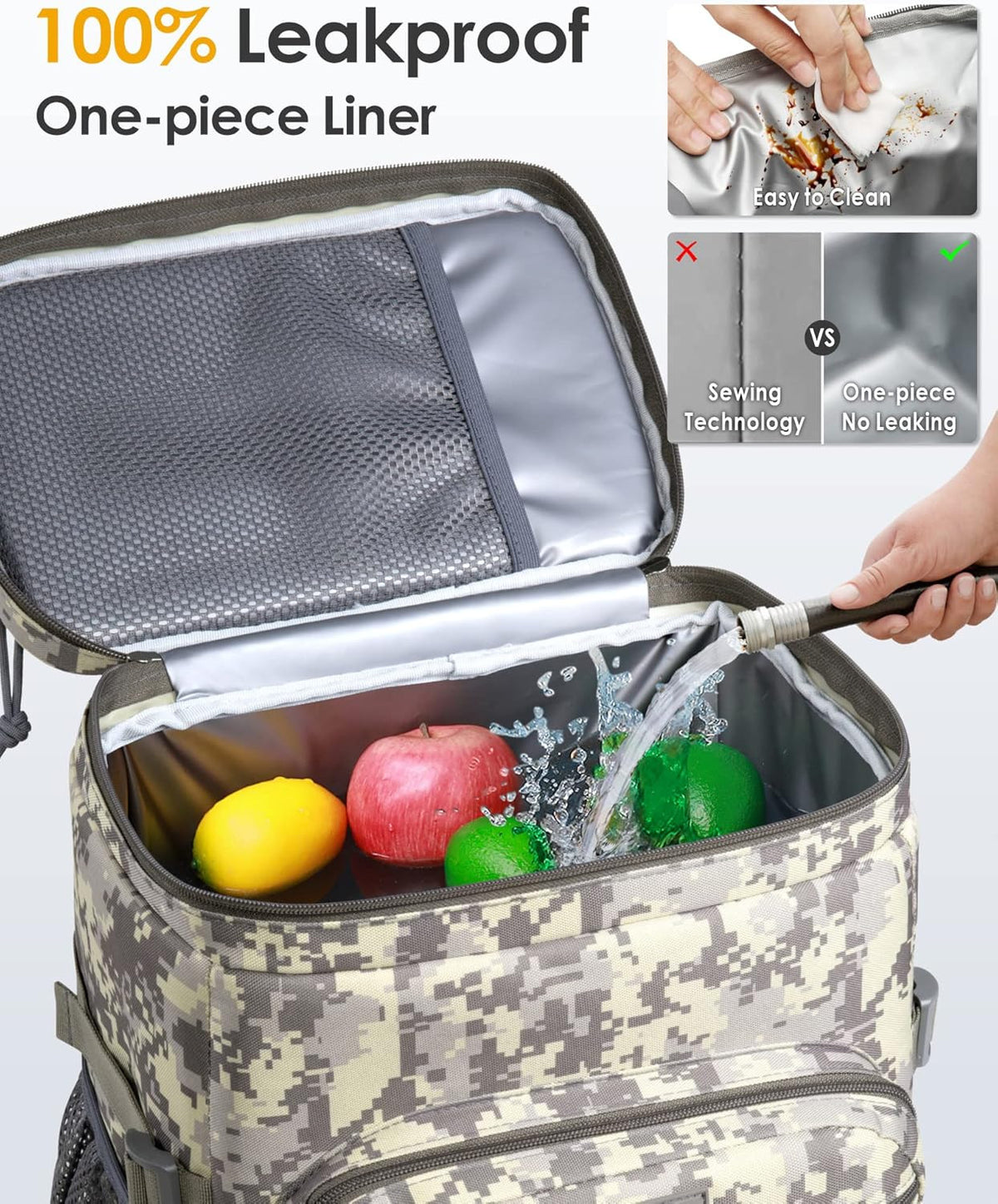 Heavy Duty Insulated Cooler Backpack 24L Leakproof Lunch Bag for Camping Hiking
