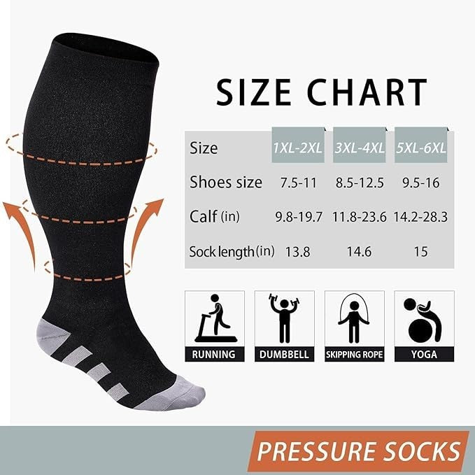 Plus Size Compression Socks for Women & Men 5X-Large to 6X-Large Black
