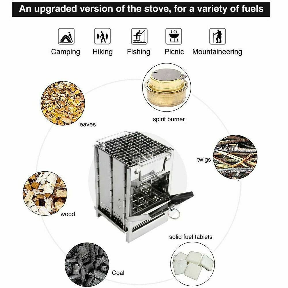 Portable Stainless Steel Camping Wood Alcohol Stove for Outdoor Cooking and BBQ