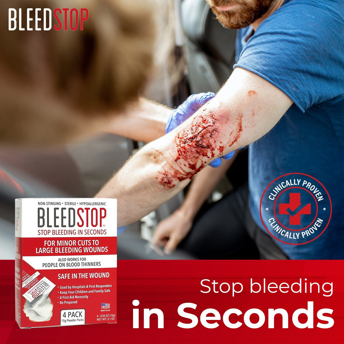 First Aid Blood Clotting Powder for Wounds & Bleeding Control - 5 Pack