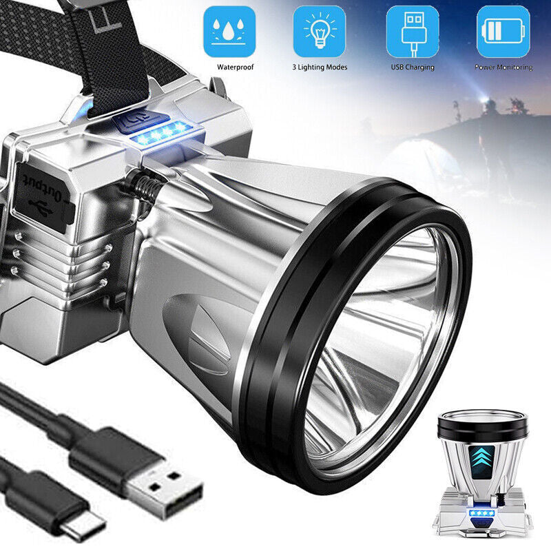 90000 Lumen Rechargeable Headlamp with Sensor Control and 500m Beam