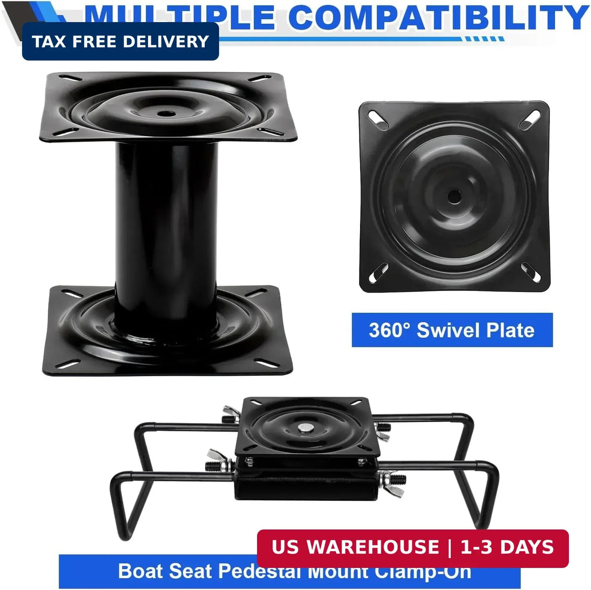 7 Inch Marine Boat Seat Pedestal Base Mount - Fixed, 2 Pack