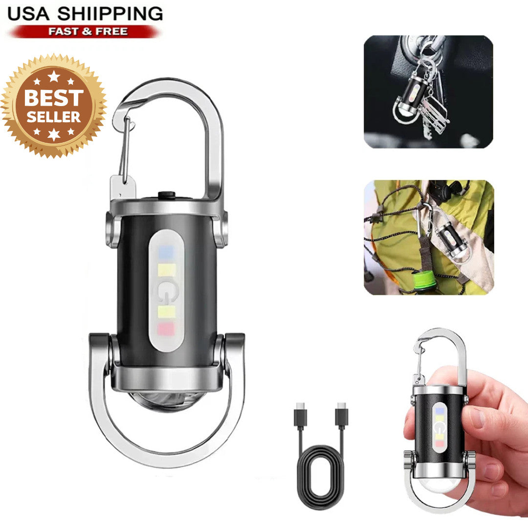 Mini Rechargeable LED Keychain Flashlight with COB Light for Camping Outdoor Use