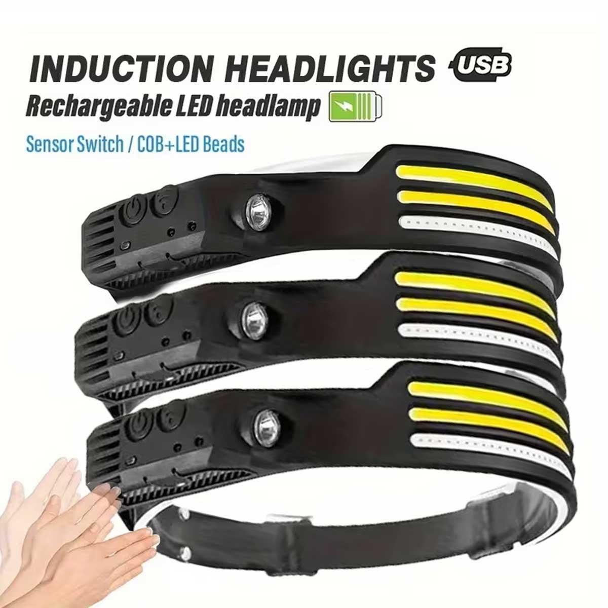 Rechargeable LED Headlamp with USB for Work and Outdoor Use - Bright Headlight