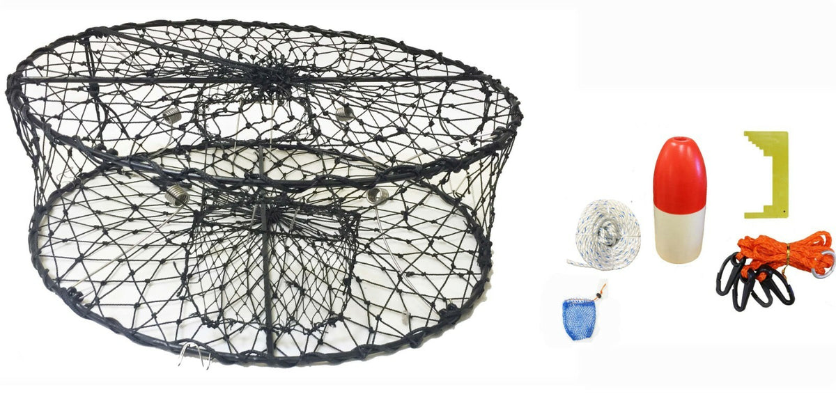 Foldable Crab Trap with Accessories Combo for Fishing - Collapsible 30x10 Inch