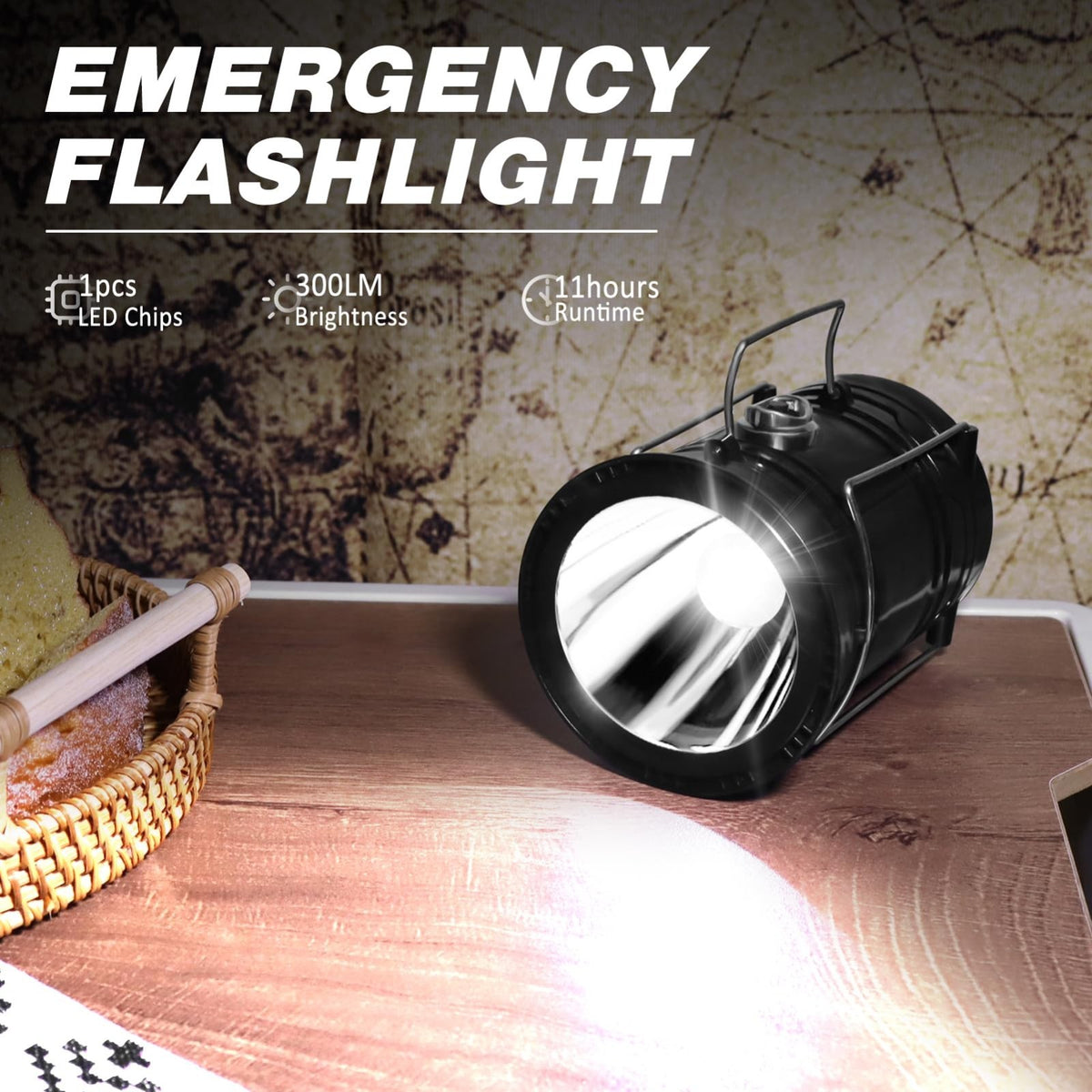 Rechargeable Solar Camping Lantern & Flashlight - Collapsible Waterproof LED Light for Outdoor & Emergency Use