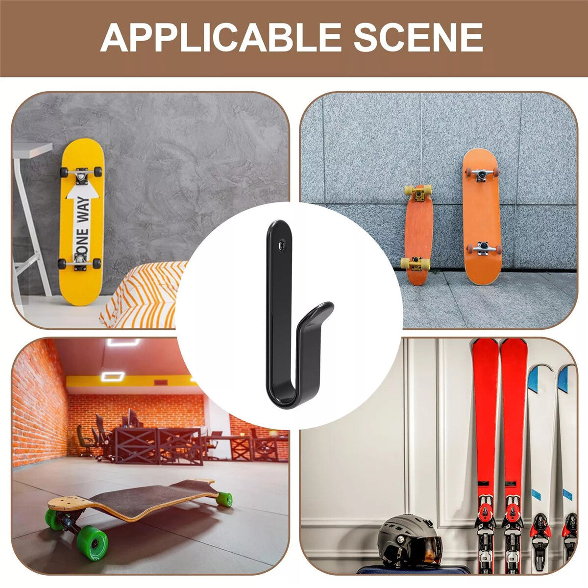 Skateboard Wall Mount Display Rack with 2 Hooks - Horizontal Deck Holder