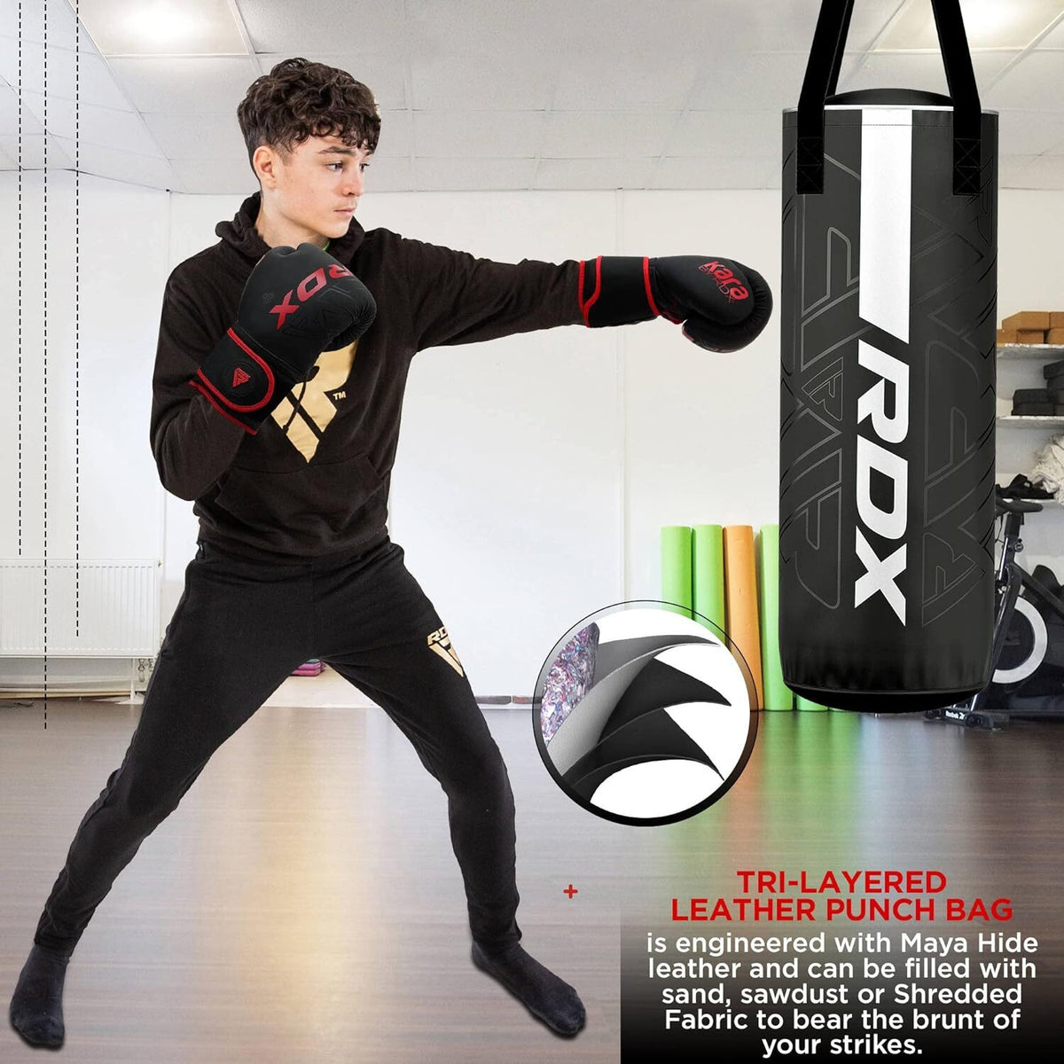 Unfilled 2FT Punching Bag with Punch Mitts for Kids - Red, Black, Gold