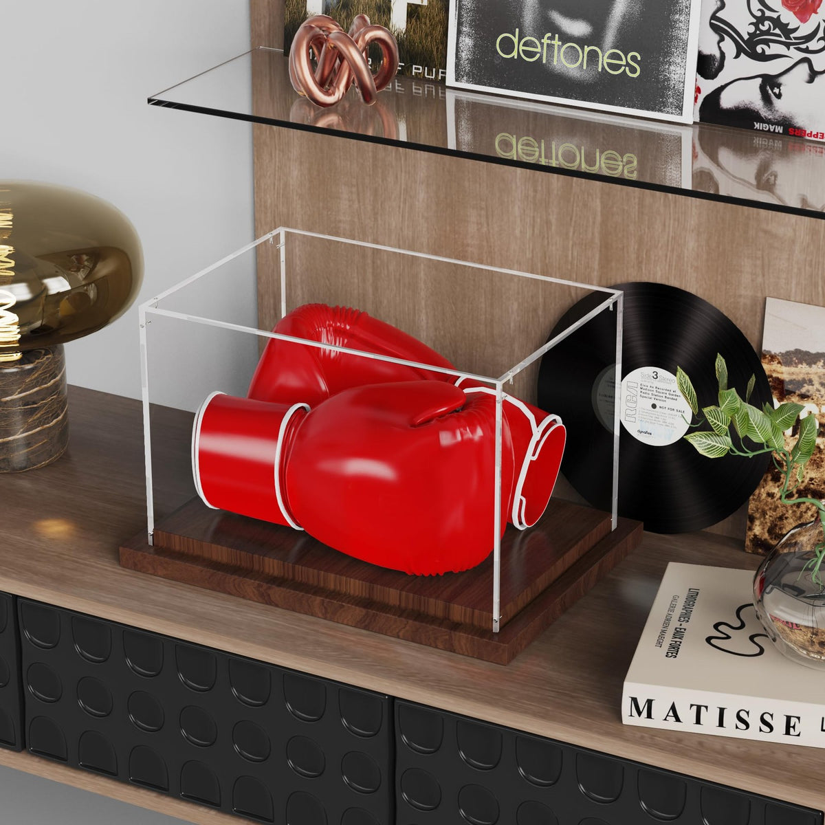 Acrylic Boxing Glove Display Case with Wooden Base - Dustproof & Elegant