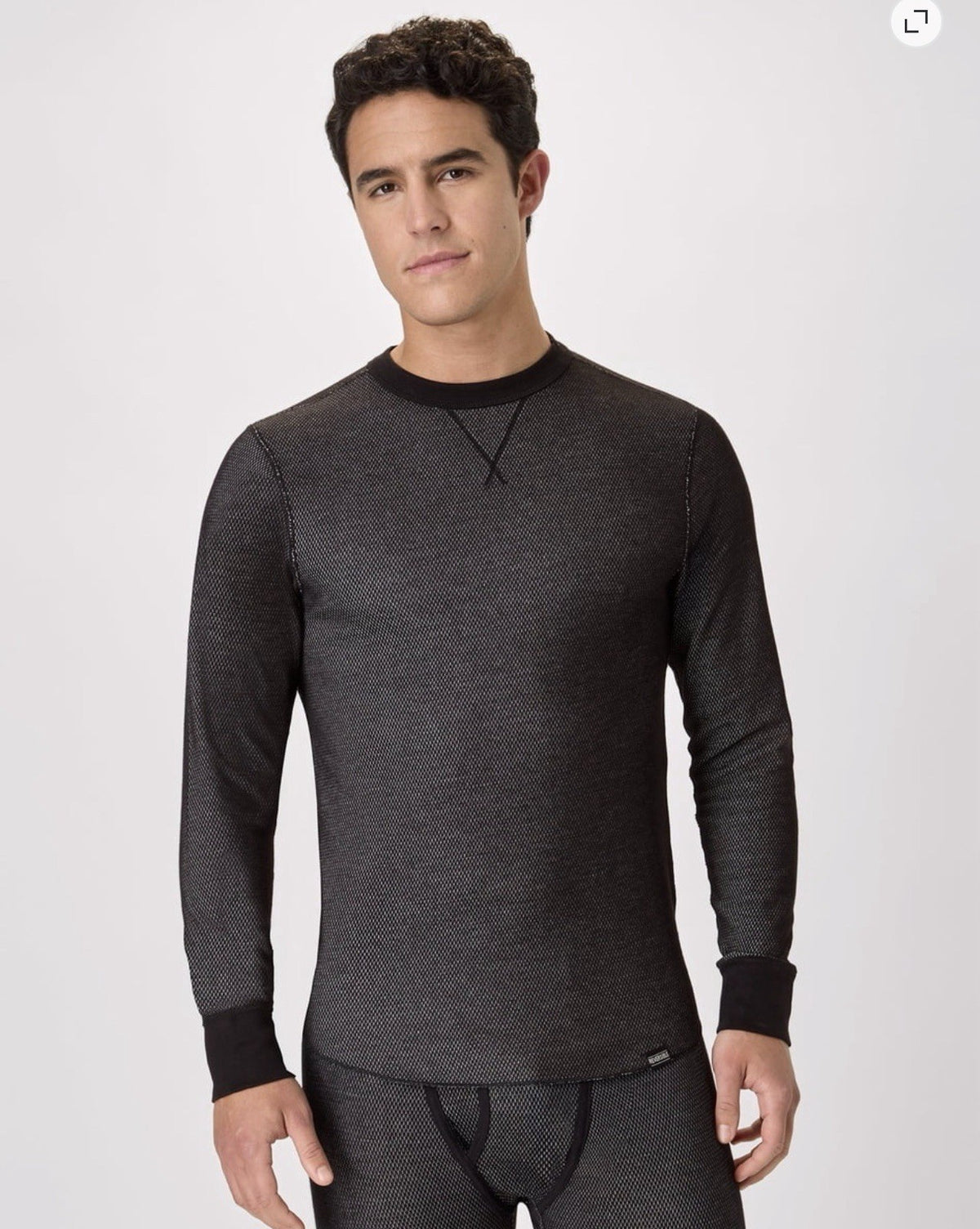 Men's Reversible Thermal Crew Top with Tagless Design - Black, Medium
