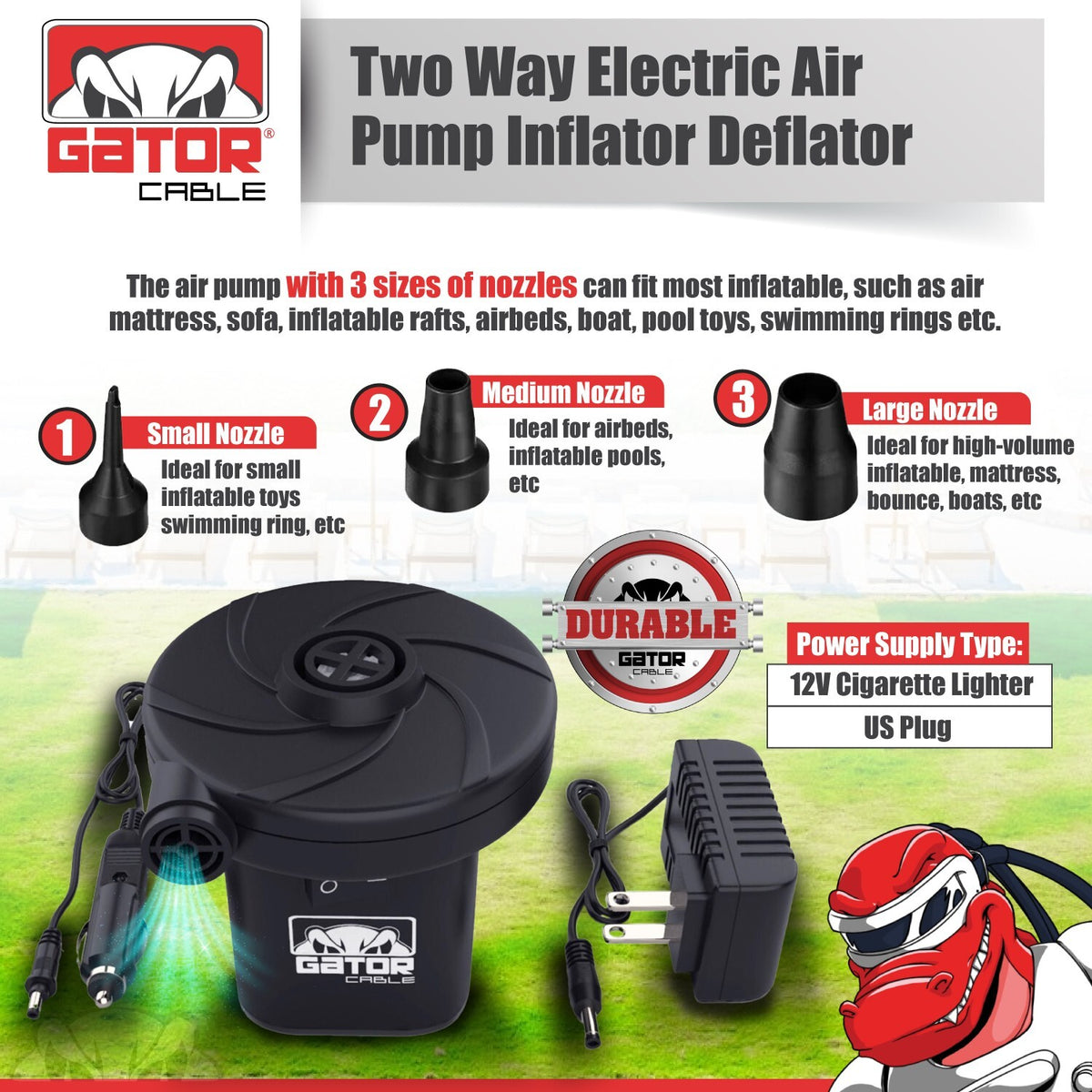 Portable Electric Air Pump for Inflatables, Air Mattress, Pool & Boat