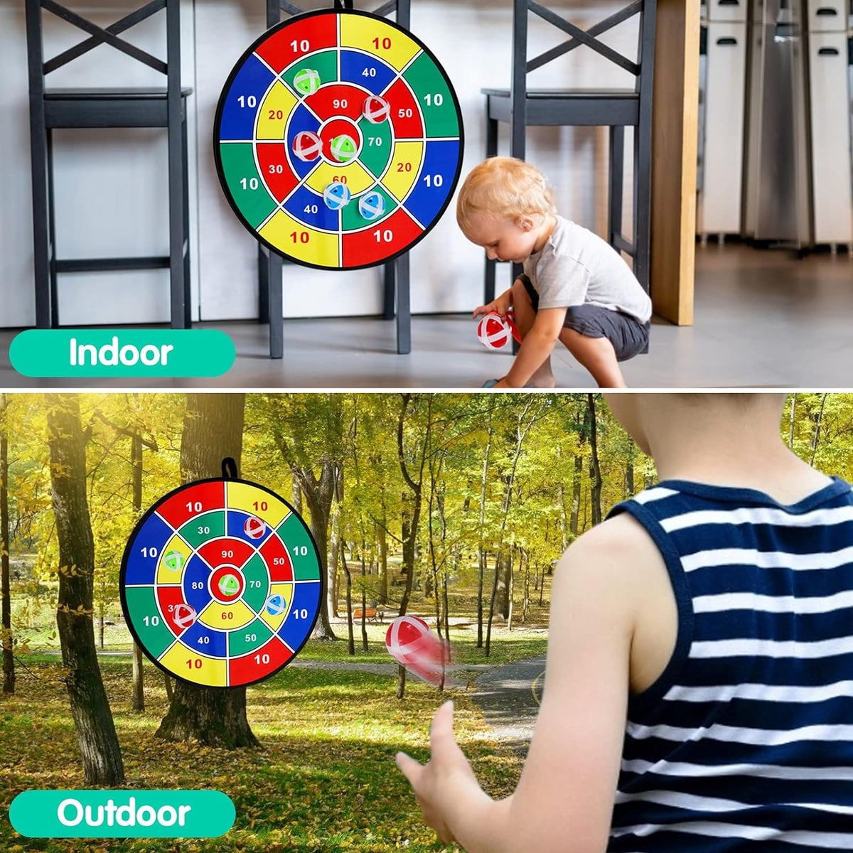 Kids 29-Inch Dart Board Game Set with 16 Sticky Balls - Indoor/Outdoor Fun