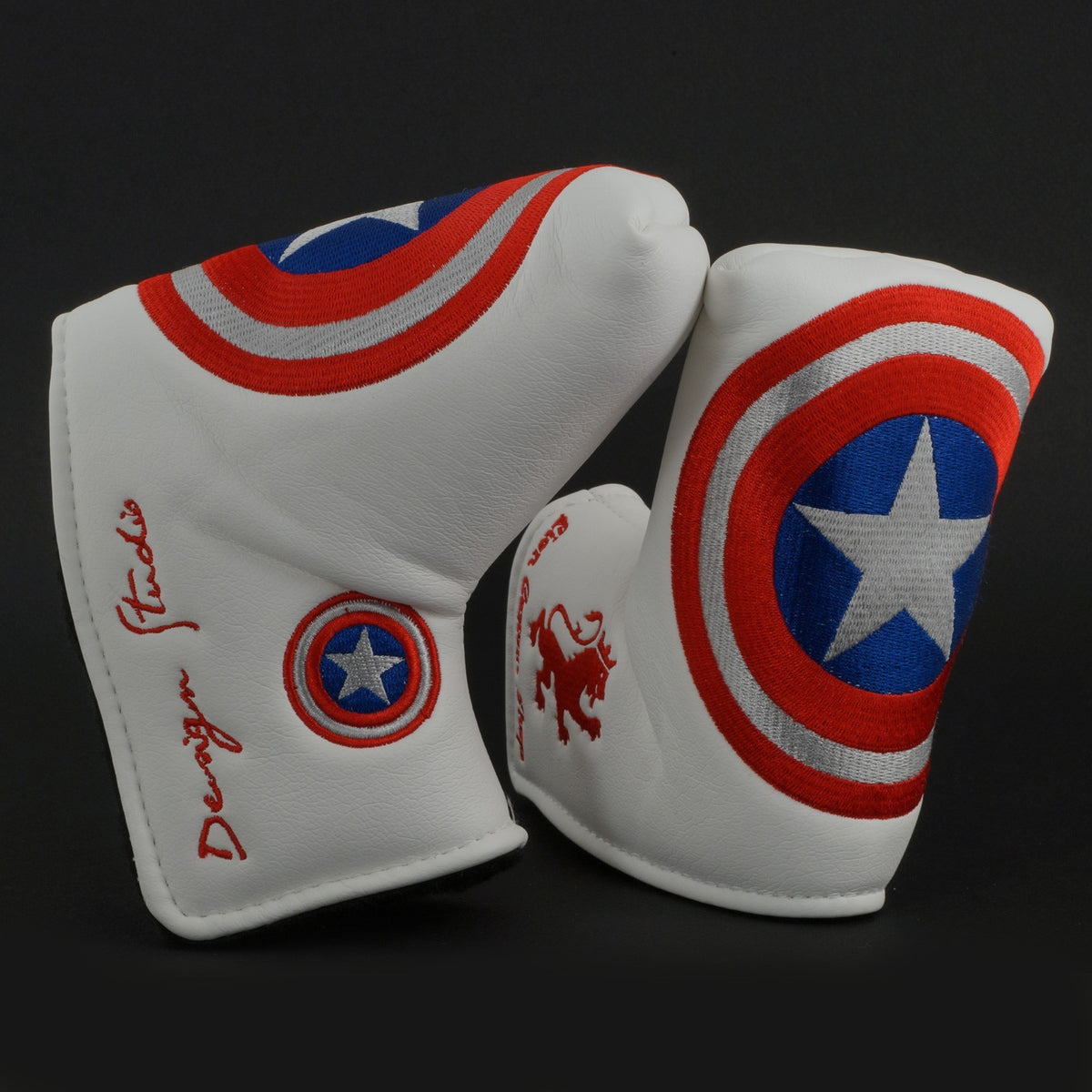 Golf Putter Headcover Captain America Shield White Embroidered Protective Cover