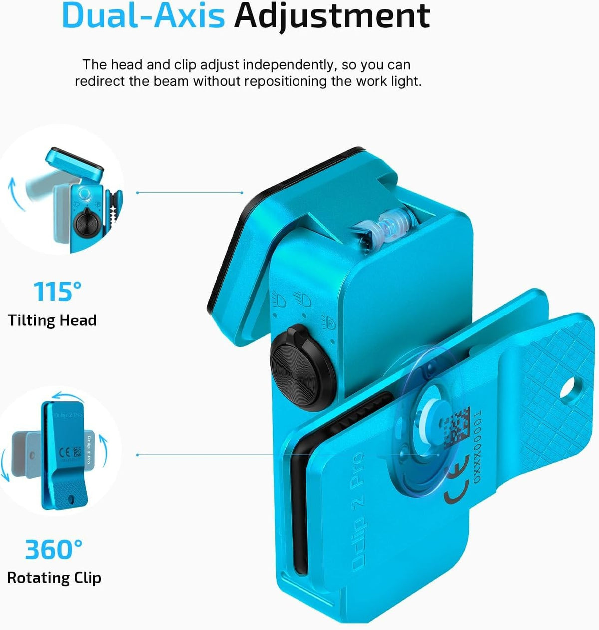 Rechargeable EDC Clip Flashlight with Tilt & Rotation - Tidal Blue