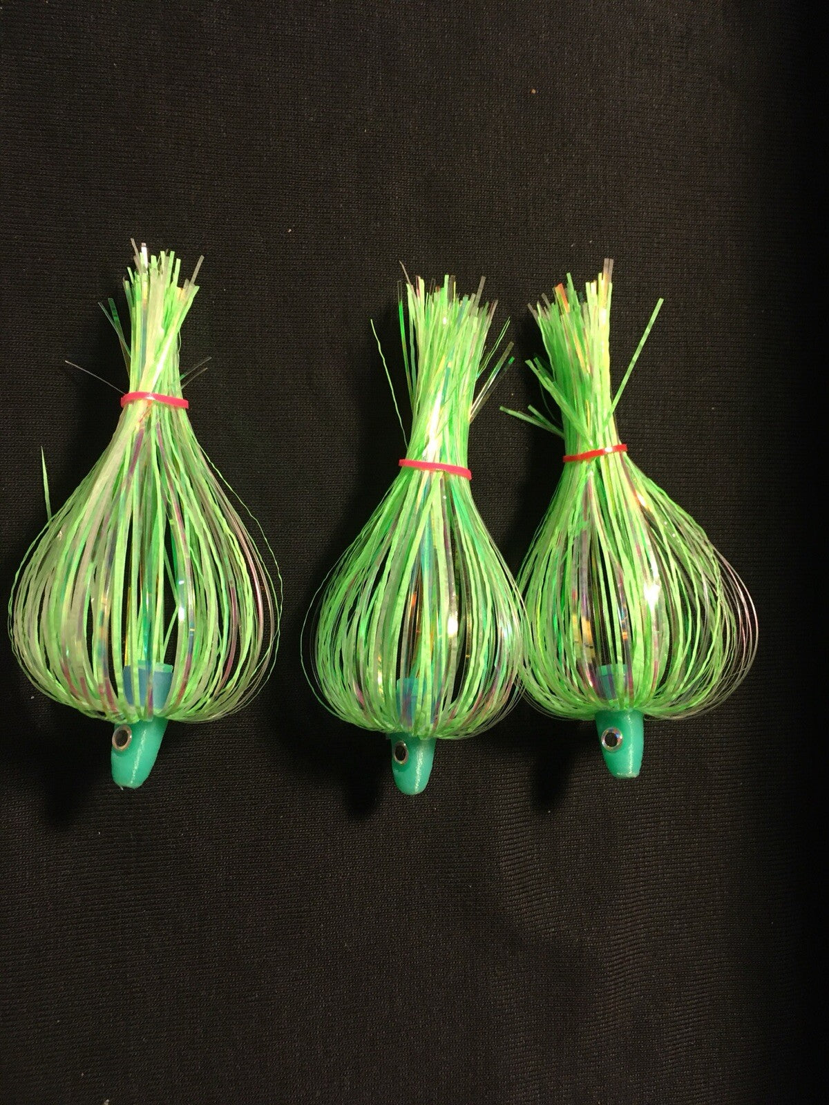 Salmon Trolling Flies Green Dragon Series Pack of 3 - Unrigged UV Glow 4"