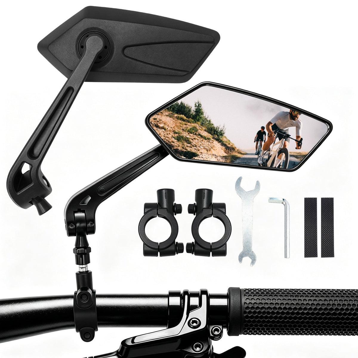 2 Pack Adjustable Bike Rear View Mirrors for Mountain, E-Bike & Motorcycle