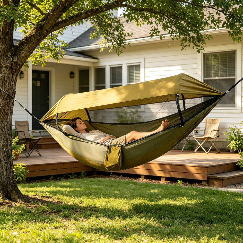 Portable Camping Hammock Tent with Mosquito Net and Sun Canopy for 1-2 Persons