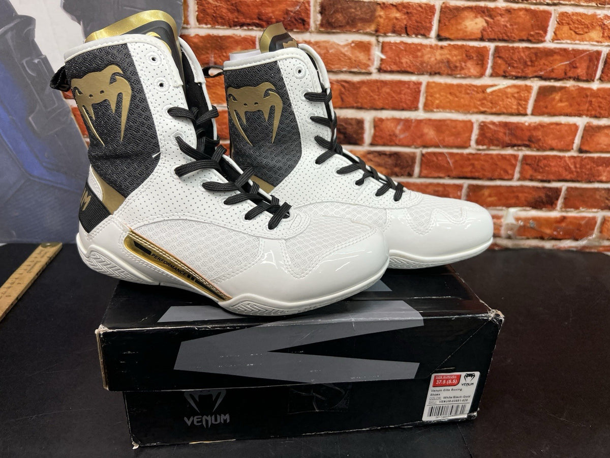 Lightweight Boxing Shoes for Men Women - White Black Gold Size 5.5 US