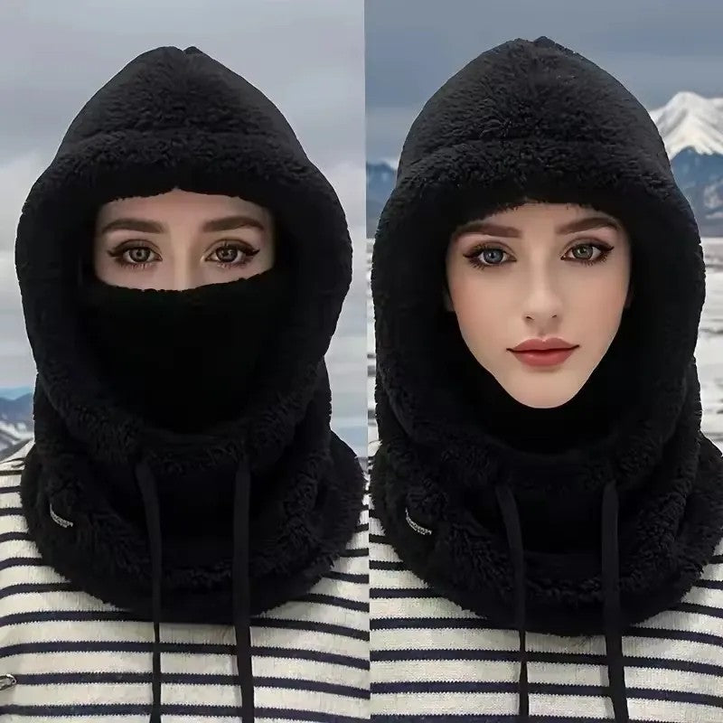 Winter Warm Balaclava Ski Hood with Faux Fur Face Cover - Windproof & Water-Resistant