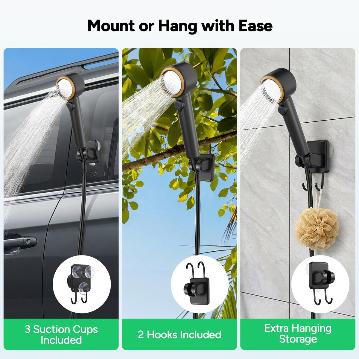 Portable Camping Shower with 8000mAh Battery, 180 Min Runtime & 3 Spray Modes